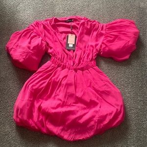 Hot pink puff sleeve dress